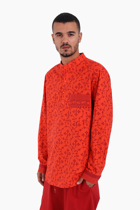 Long sleeves shirt in printed cotton with round collar